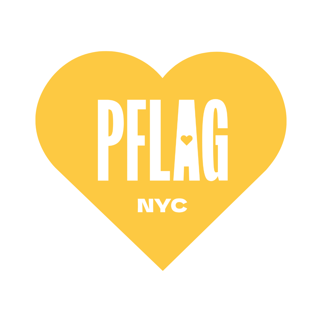 The PFLAG NYC logo in a yellow heart