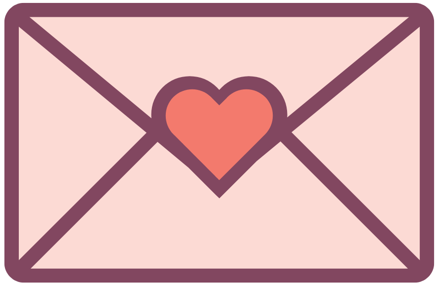 An icon of a pink and purple envelope sealed with a coral-colored heart