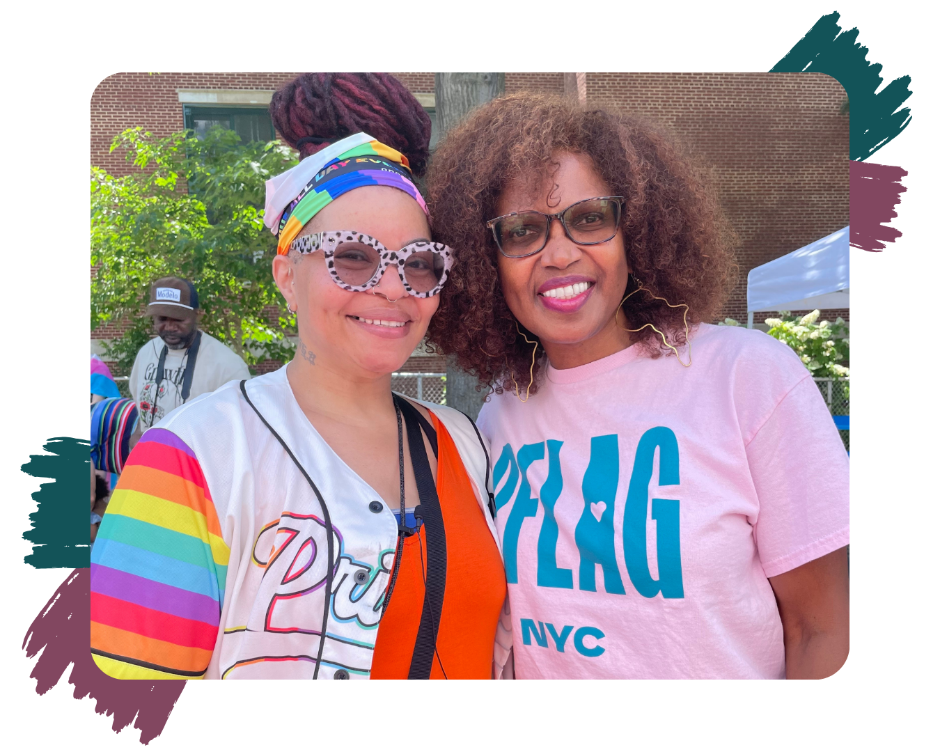 PFLAG NYC Program Coordinator, Susan Shields, smiles with Brooklyn Pride organizer Victoria