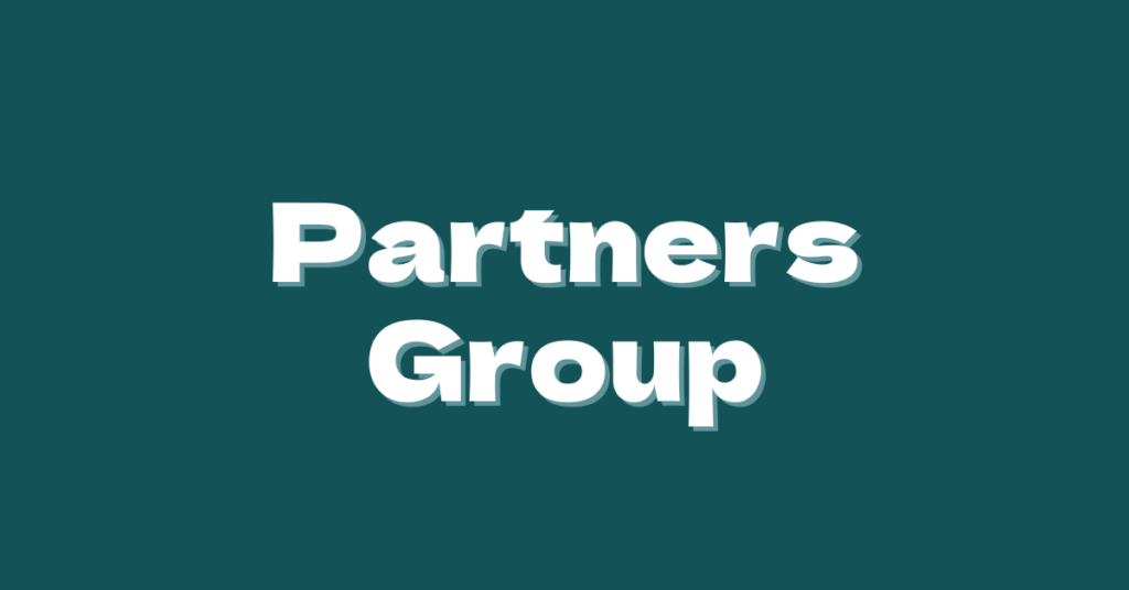 A teal background featuring the words, "Partners Group" in white