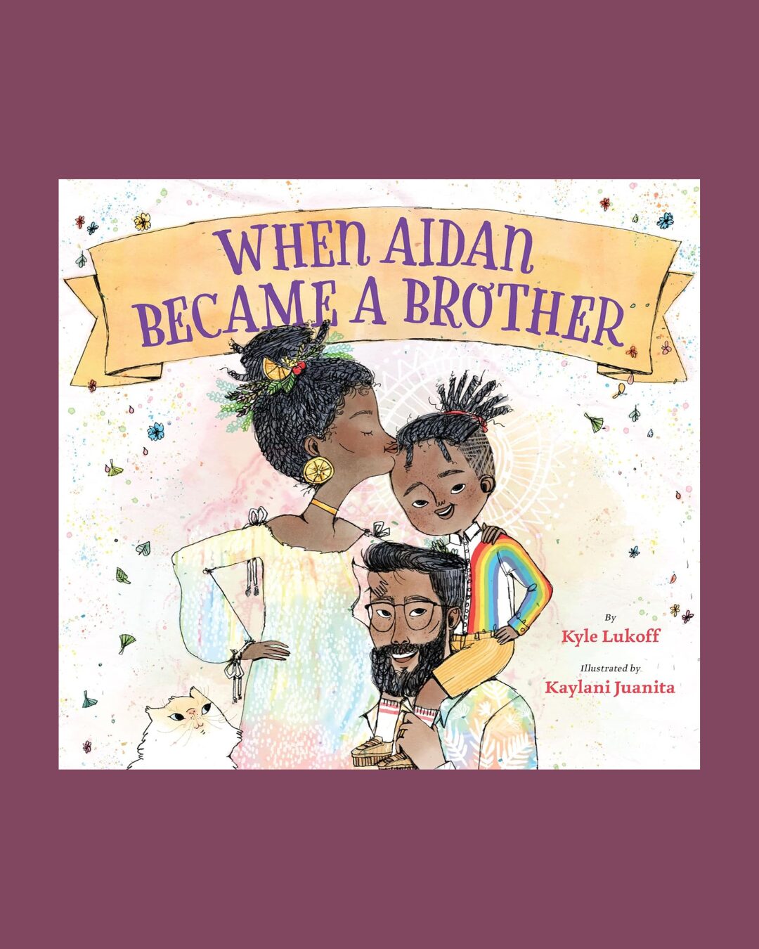 The cover of the book How Aidan Became a Brother on a purple background