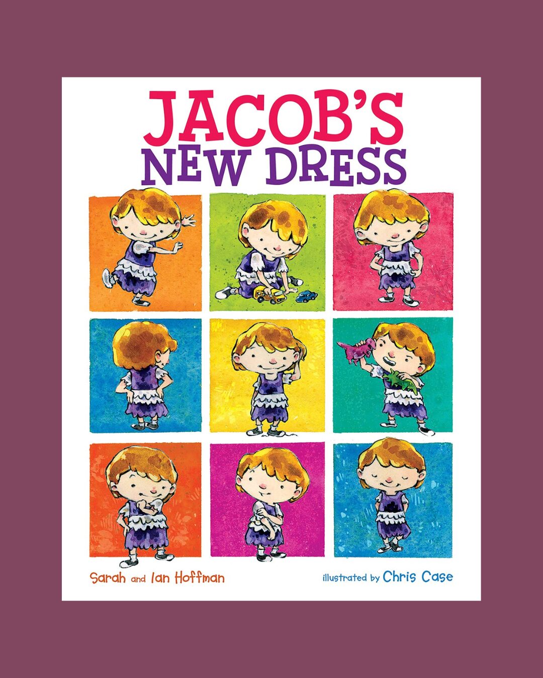 The cover of the book Jacob's New Dress on a purple background