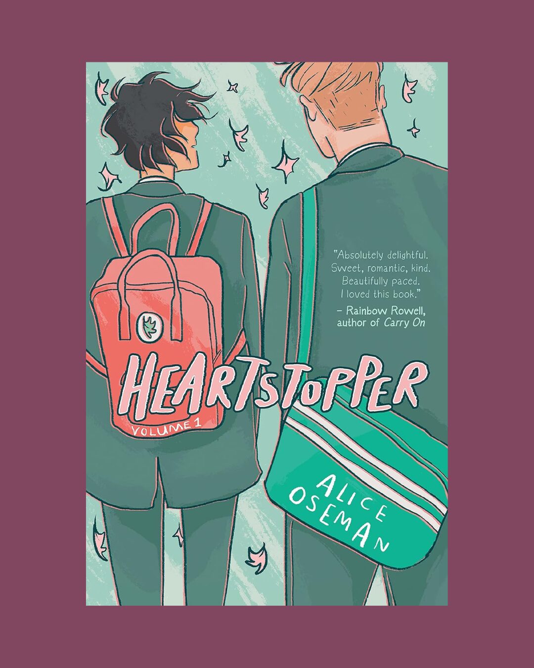 The cover of the book Heartstopper on a purple background