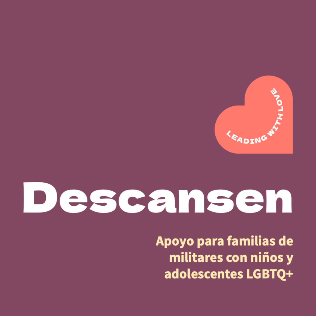 A purple cover image with white and light yellow text for the PFLAG National publication: "Descansen"